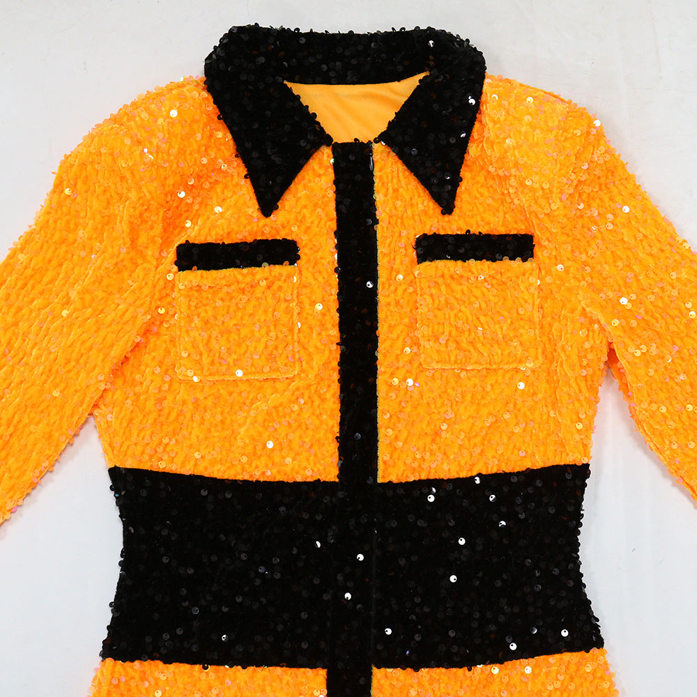 Women Sequined Color Block Party Dress 16