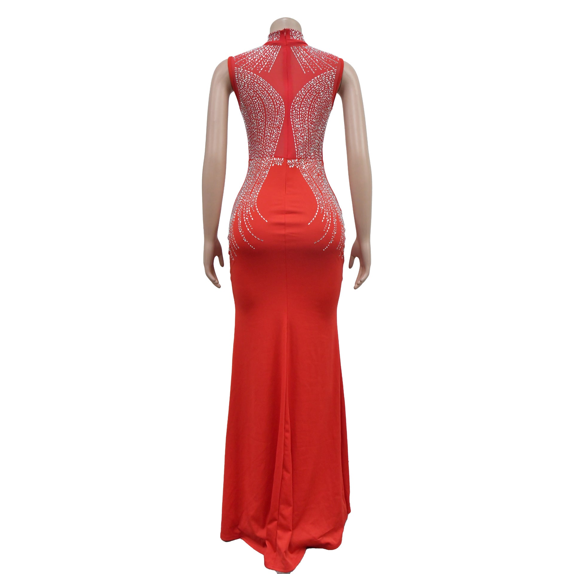Women Solid Mesh Beaded Slit Maxi Dress 13