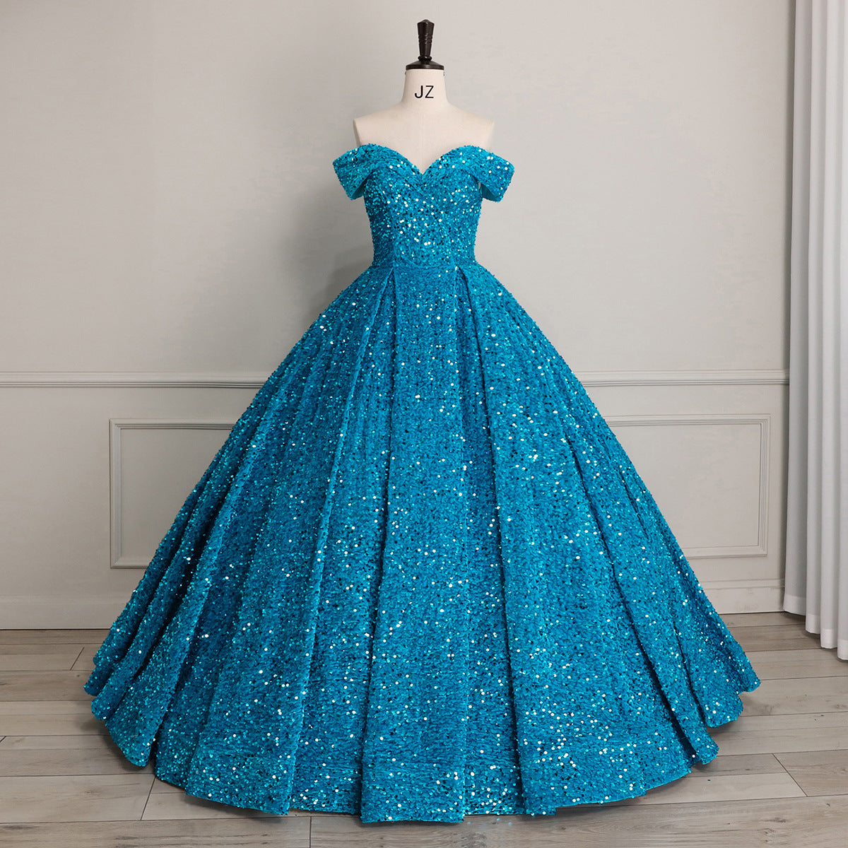 Bride Wedding Dress Women's Sequins Ball Gown Off Shoulder Puffy Evening Dress 19