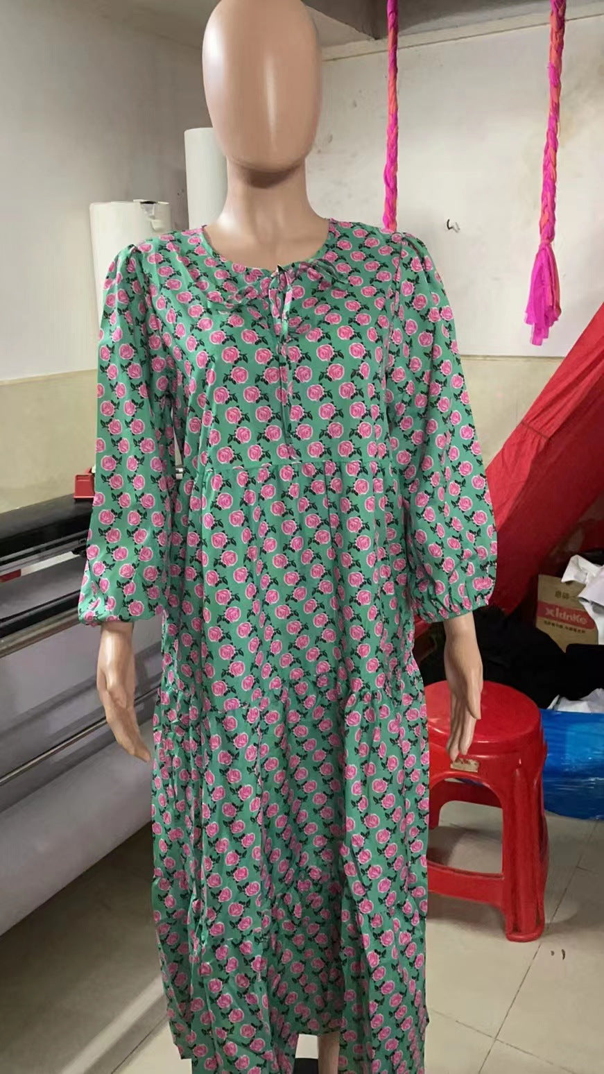 Women Summer Geometric Patch Puff Sleeve Dress 47