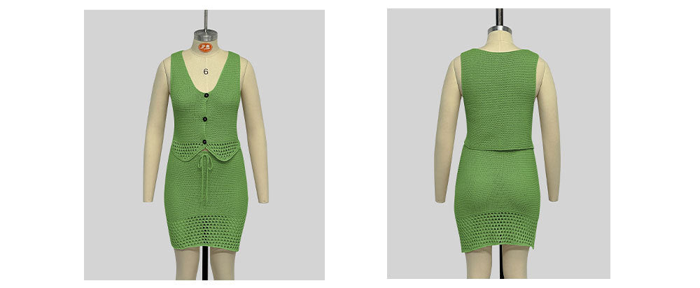 Women v-neck vest skirt Solid two-piece set 20