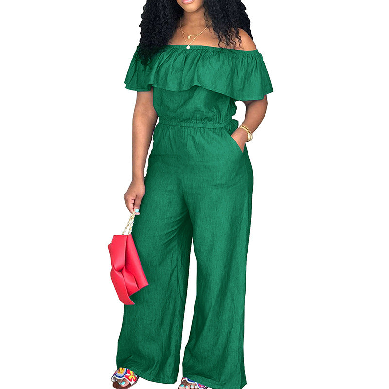 Plus Size Women's Ruffled Off Shoulder Jumpsuit 14