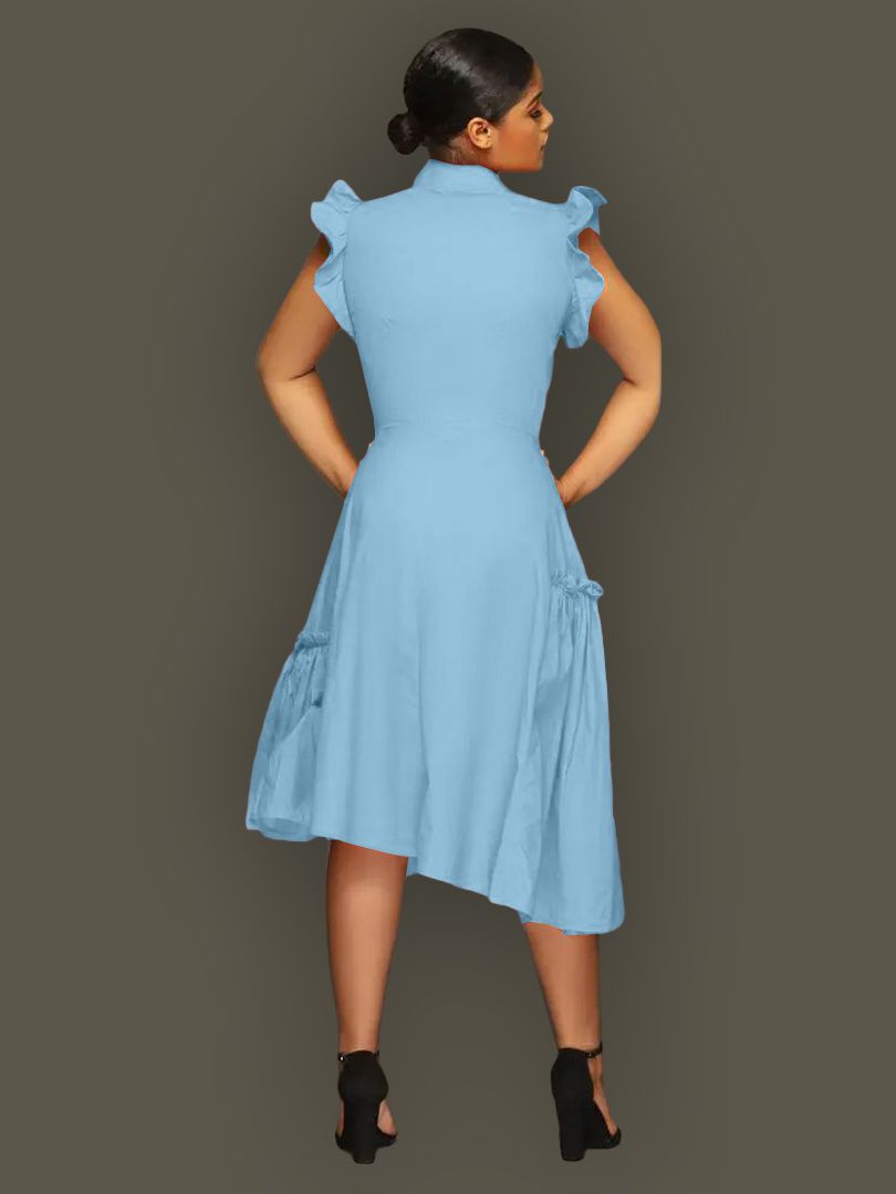 Trendy Shirt Collar Irregular Ruffle Edge Swing Dress 6