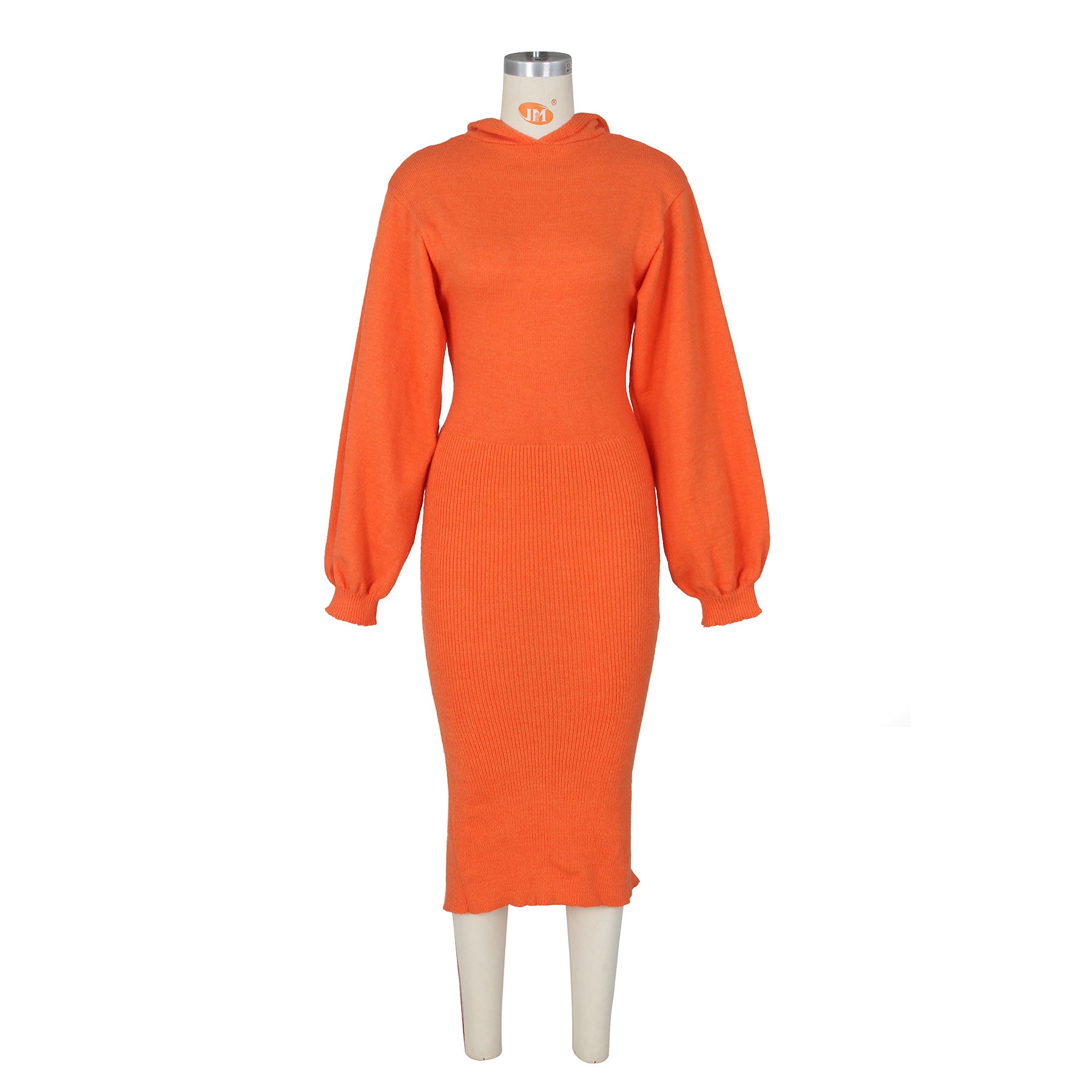 Women Slit Balloon Sleeve Hooded Midi Dress 11