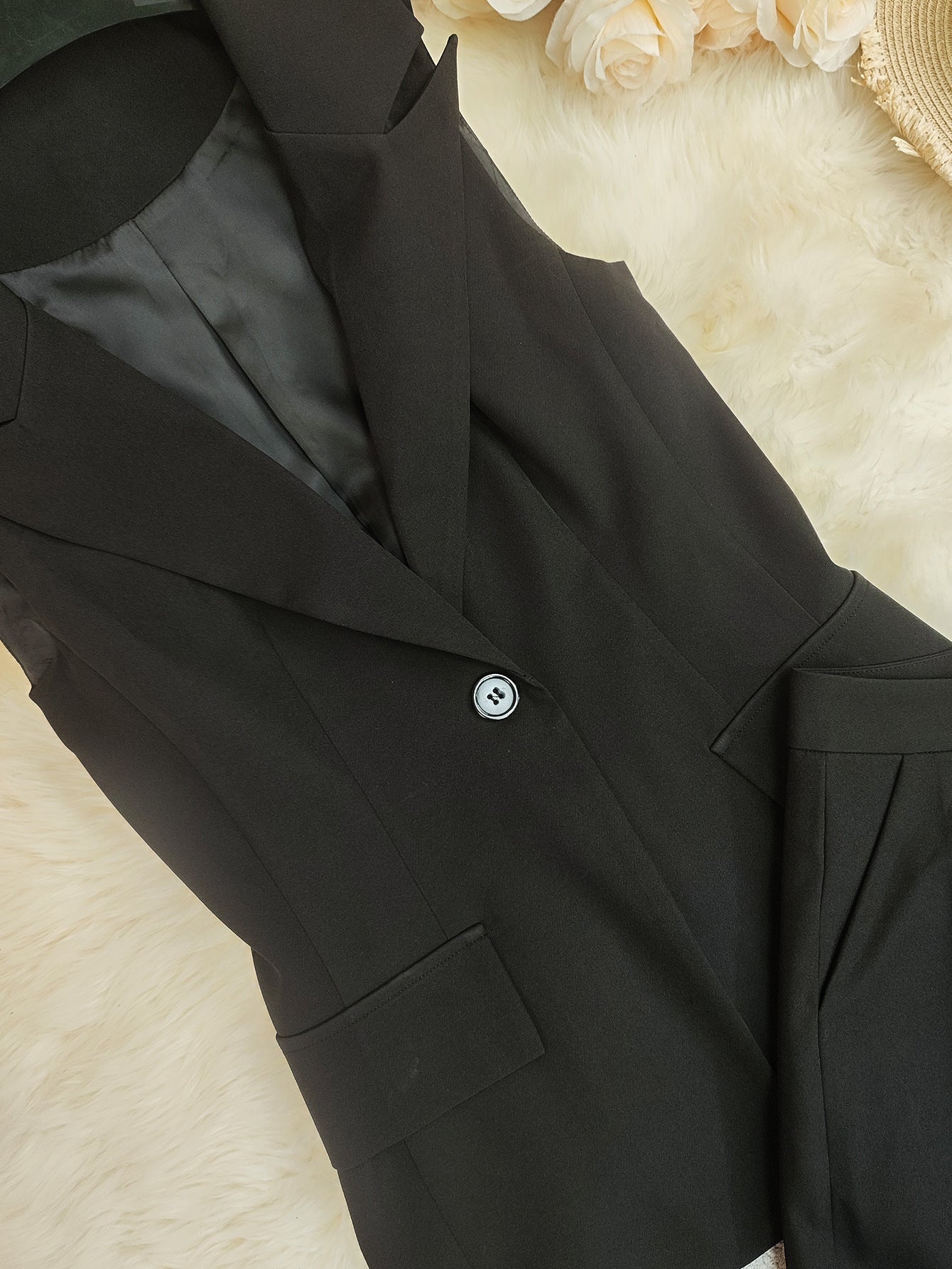 Women's Solid Color Sleeveless Straight-Leg Pantsuit Professional Office Set 14