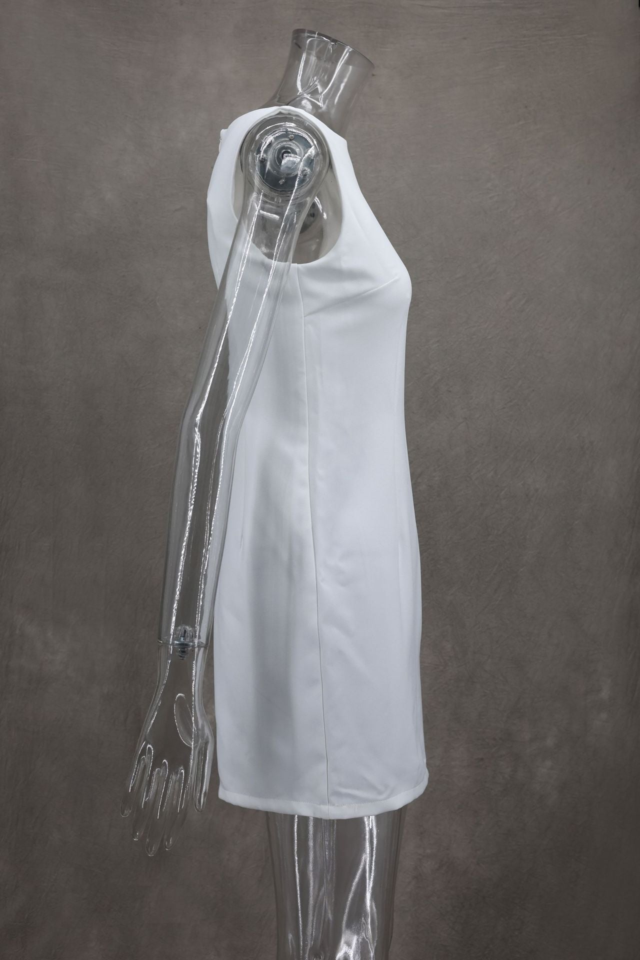 Fashion Summer Solid Color Slim Round Neck Sleeveless Short Dress 12