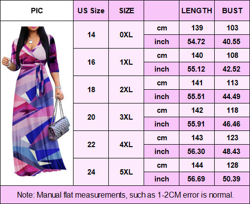 Casual Fashionable Flower Print V-Neck Half-Sleeve Swing Long Dress 12