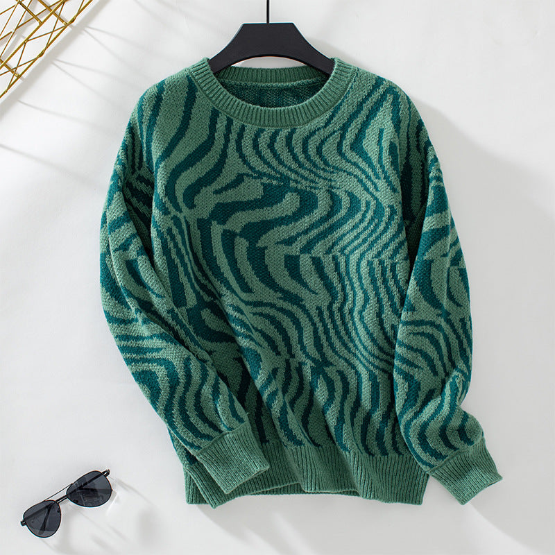 Zebra Print Women's Knitwear Autumn Winter Fashion Pullover Round Neck Top 8