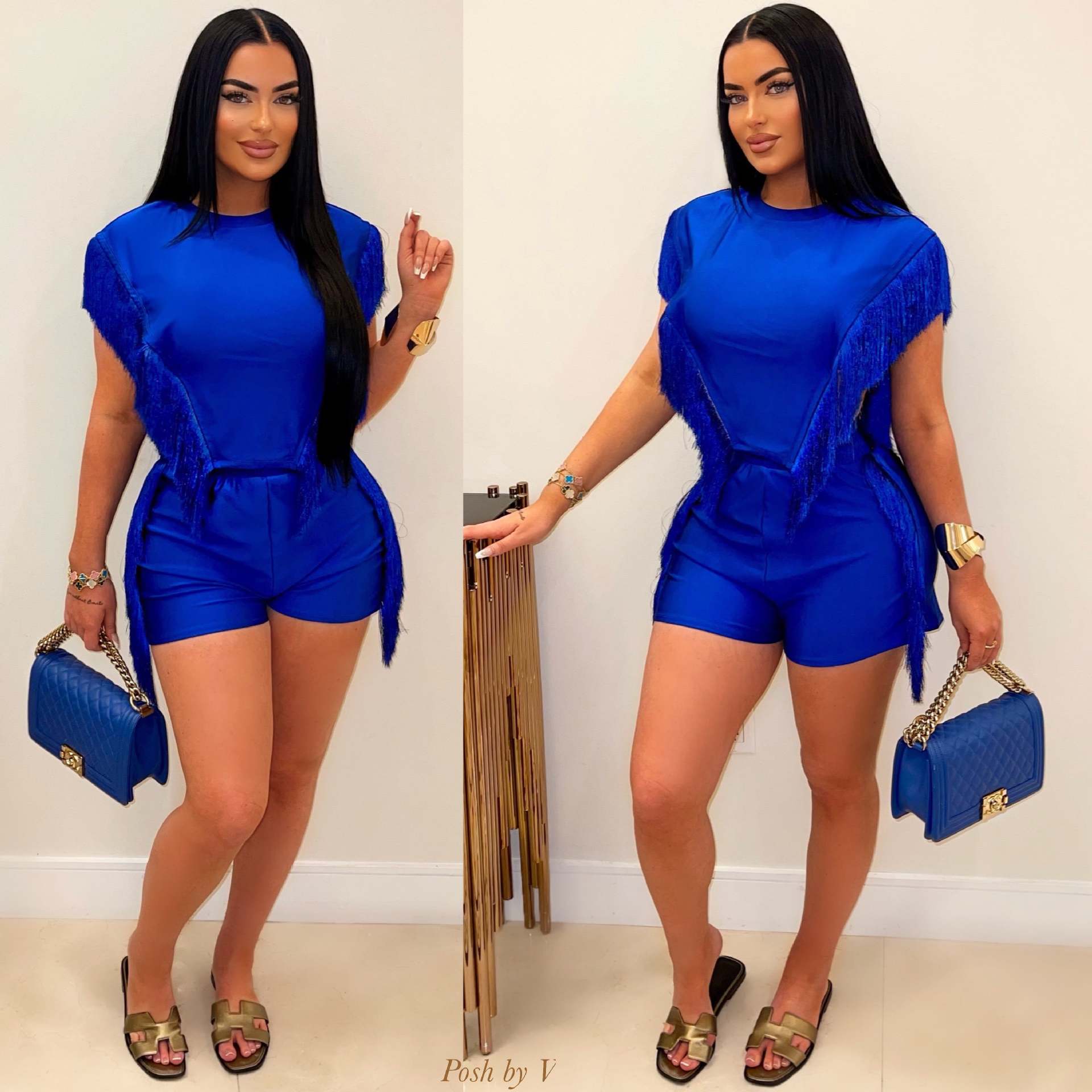 Women Short Sleeve Top and Tassel Pants Two-piece Set 8