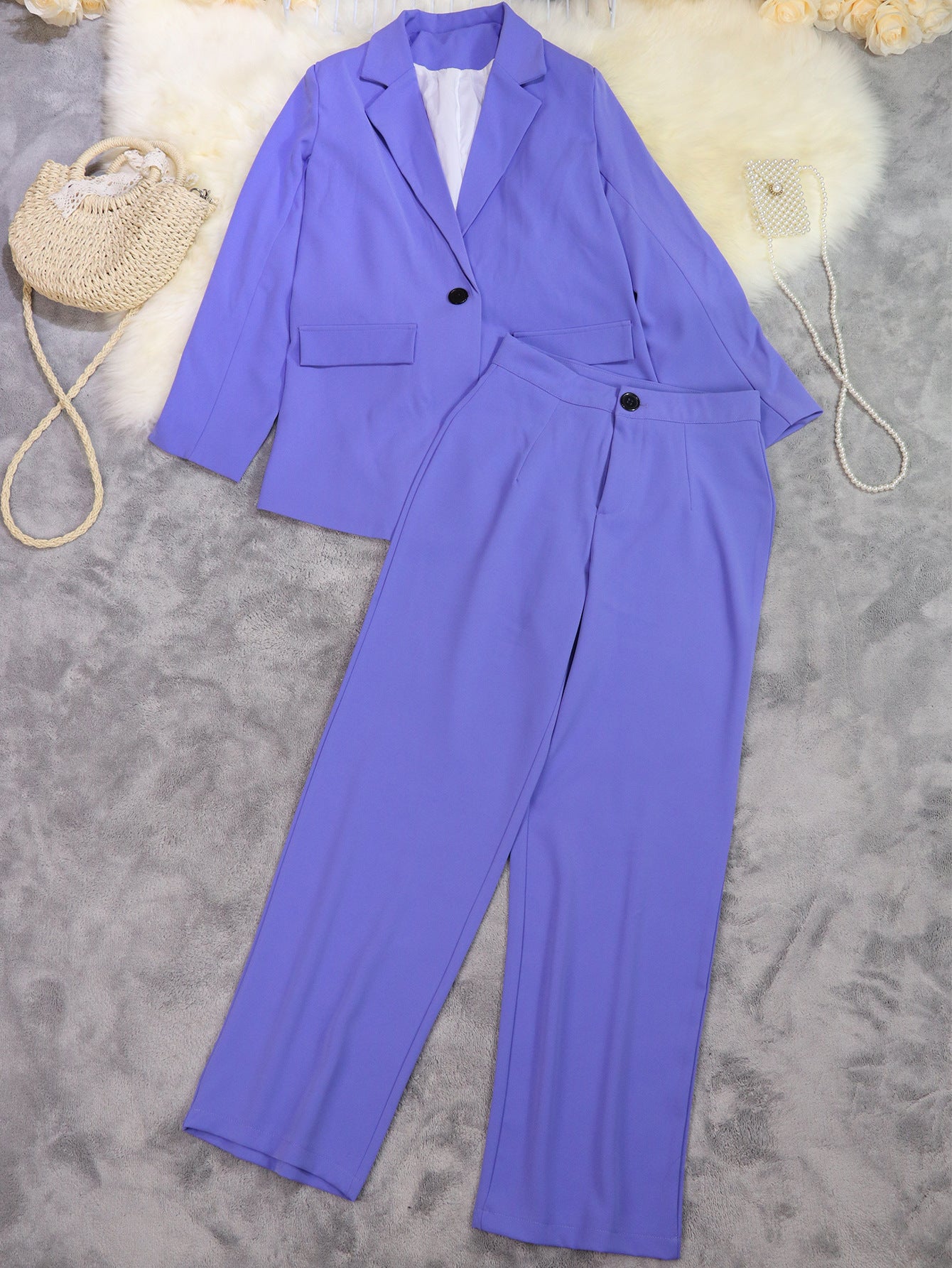 Autumn And Winter Solid Color Career Blazer High Waist Trousers Two-Piece Suit 6