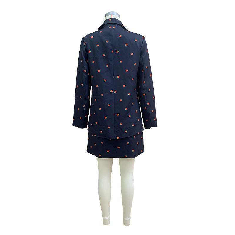 Spring Women Fashion Blazer Skirt Suit Two-Piece Set 8