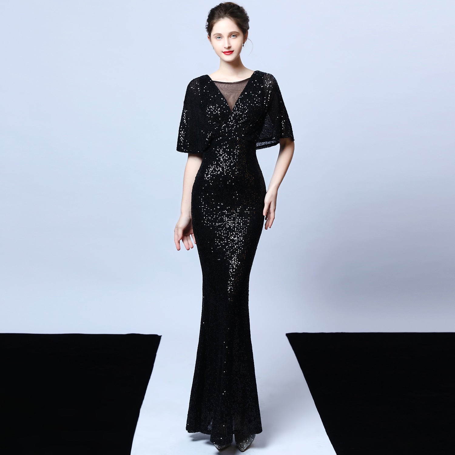 Asymmetrical Short Front Long Back Evening Dress Dance & Party Sequined Gown 15