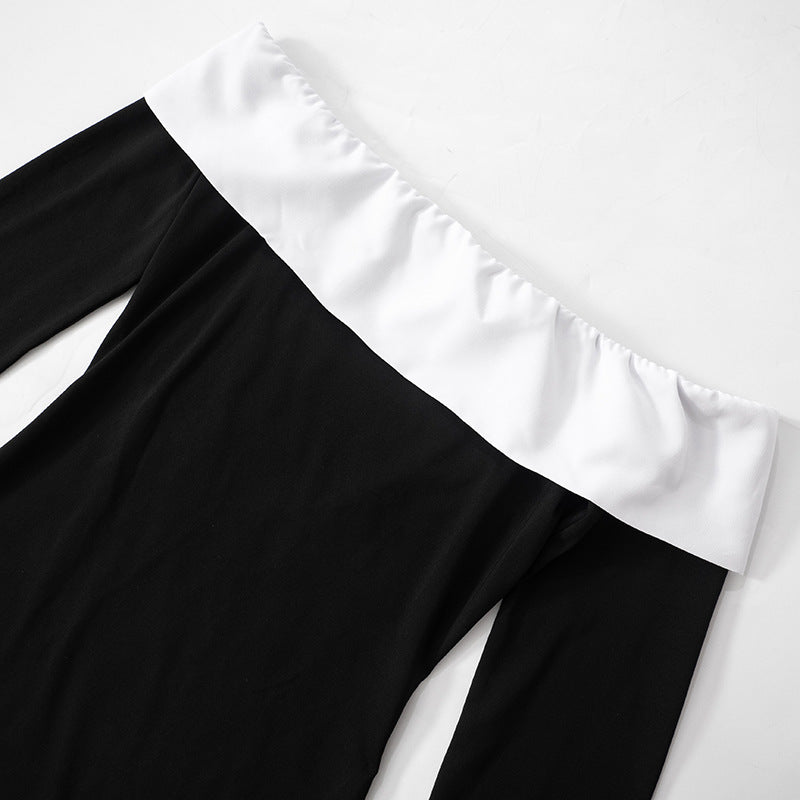 Women contrast Off Shoulder long sleeve Bodycon dress 10