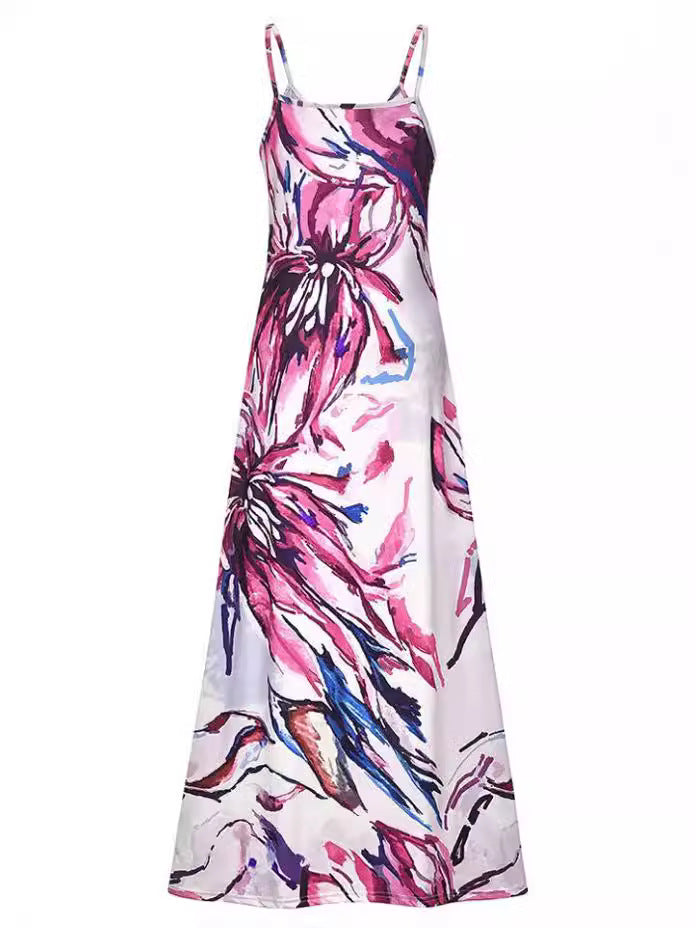 Women Sleeveless Print Round Neck Maxi Dress 3