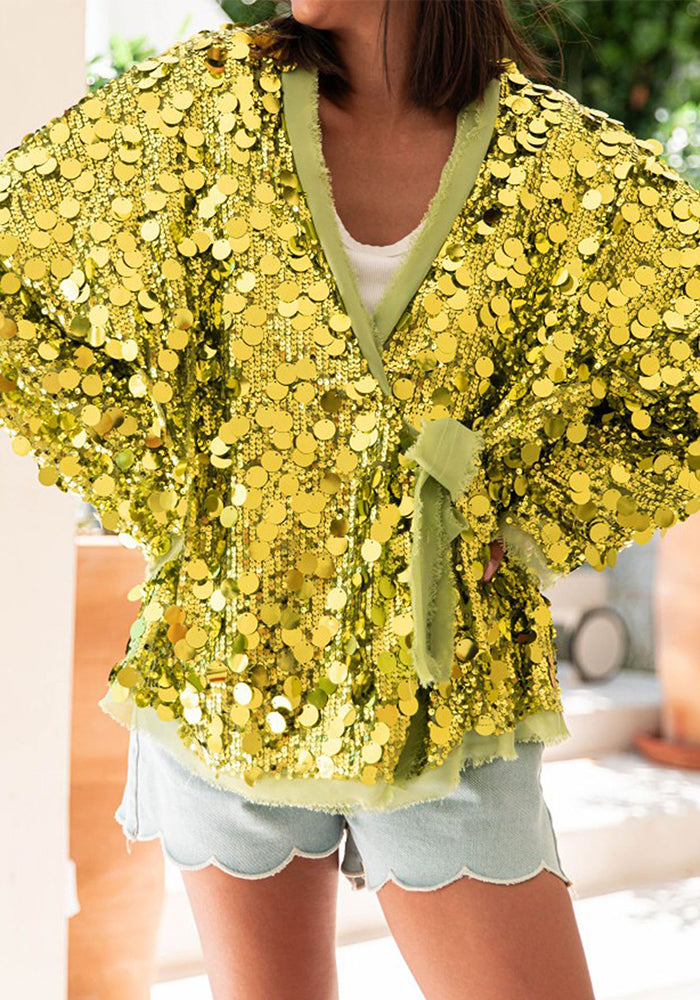 Fashion Casual Loose Solid Color Spangle Lace-Up Outerwear