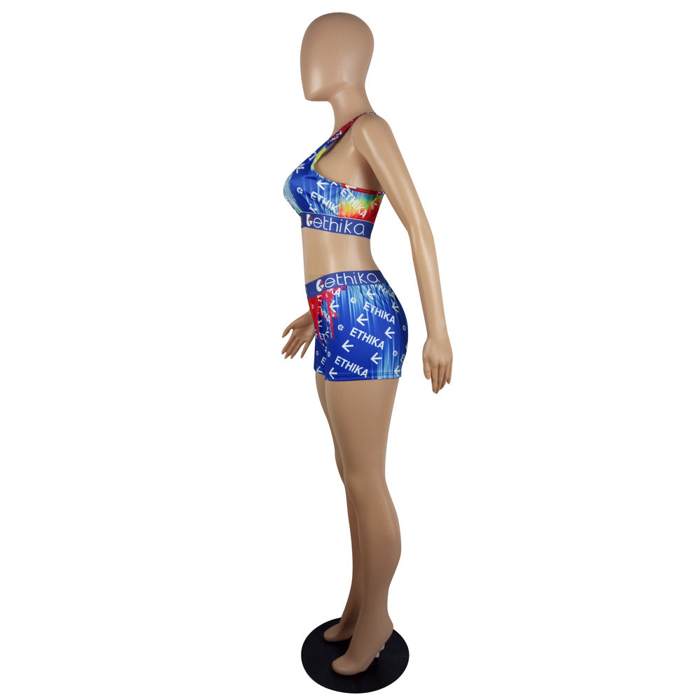 Women Summer Cartoon Printed Top and Shorts Two-piece Set 43