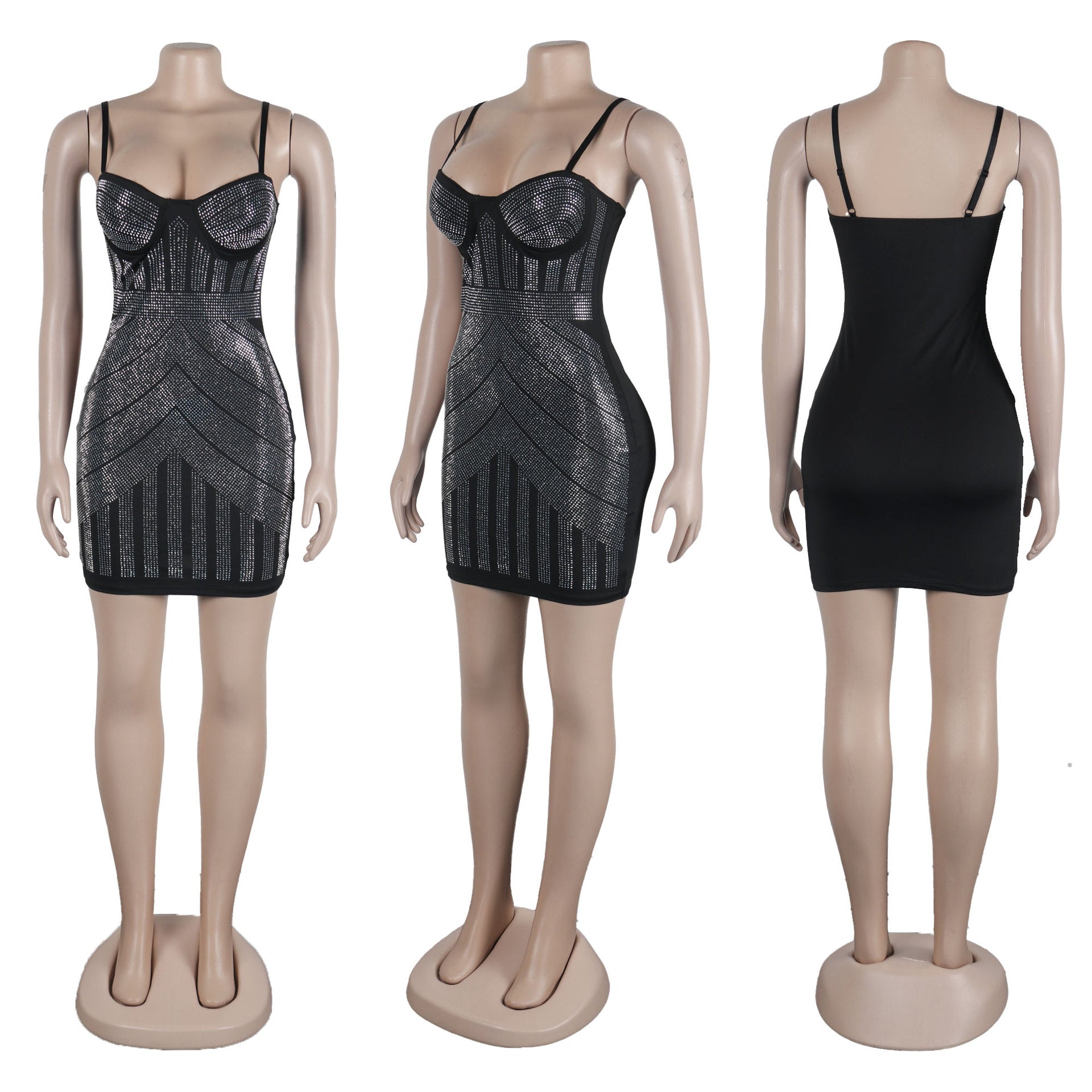 Women sexy beaded suspender elastic bodycon dress 10