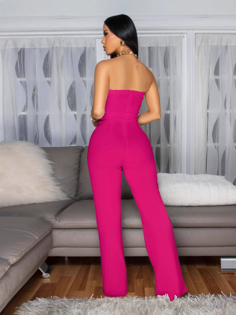 Women Strapless Button Sleeveless Sports Fitness Jumpsuit 9