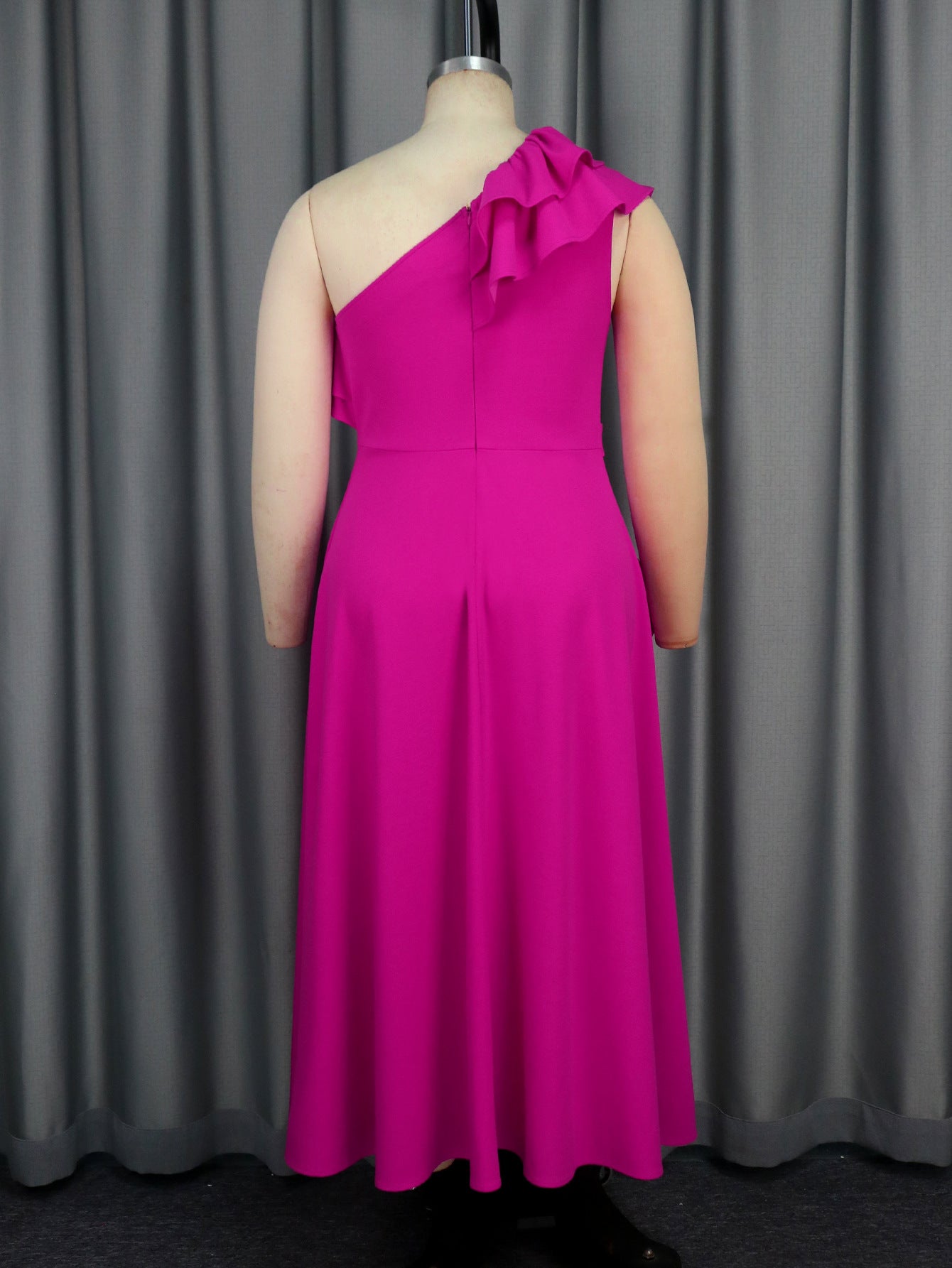 Women Slash Shoulder Sleeveless Formal Party Ruffle Edge Dress 9