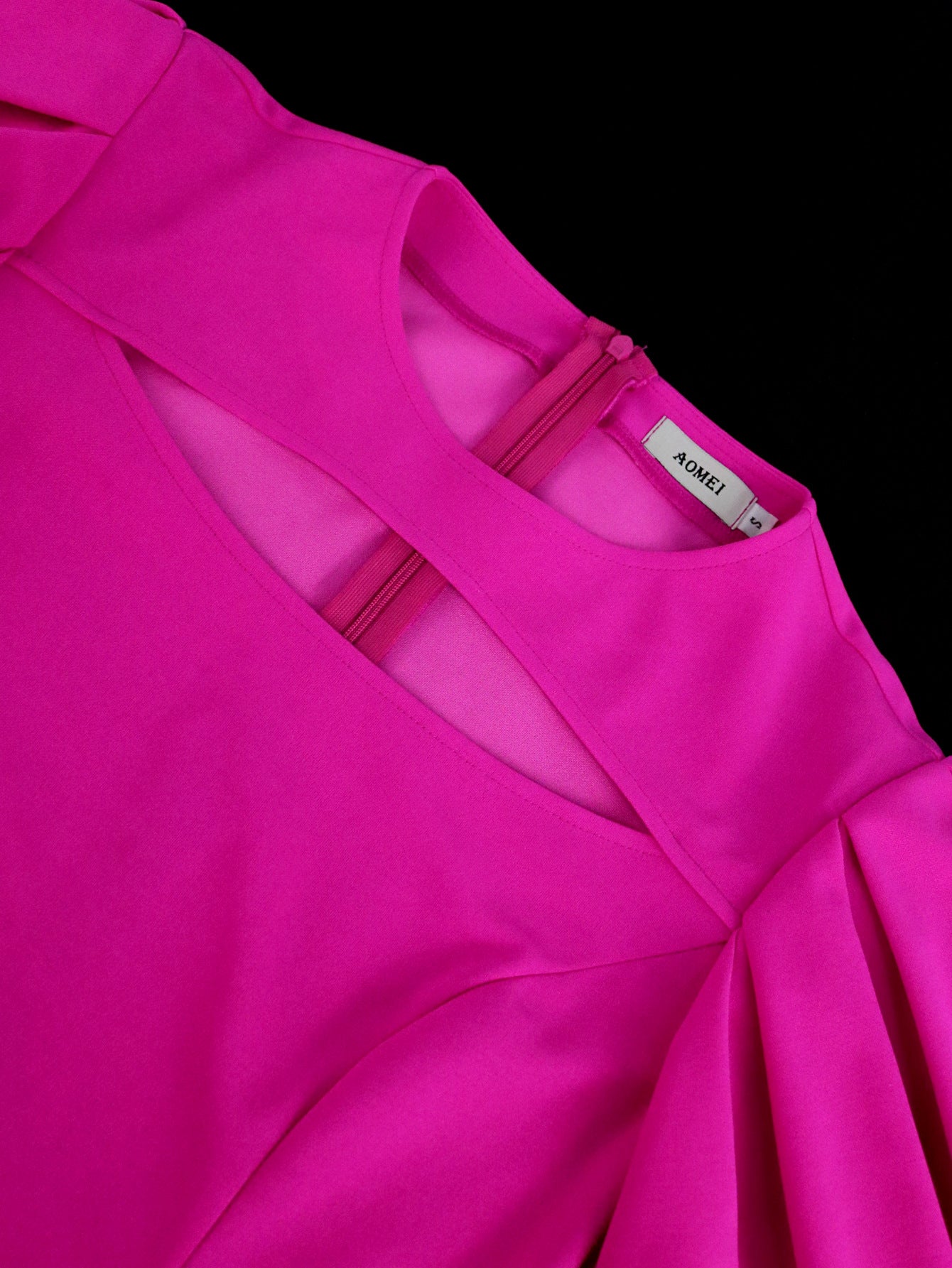 Women Balloon Sleeve Cutout Pleated Skirt 16