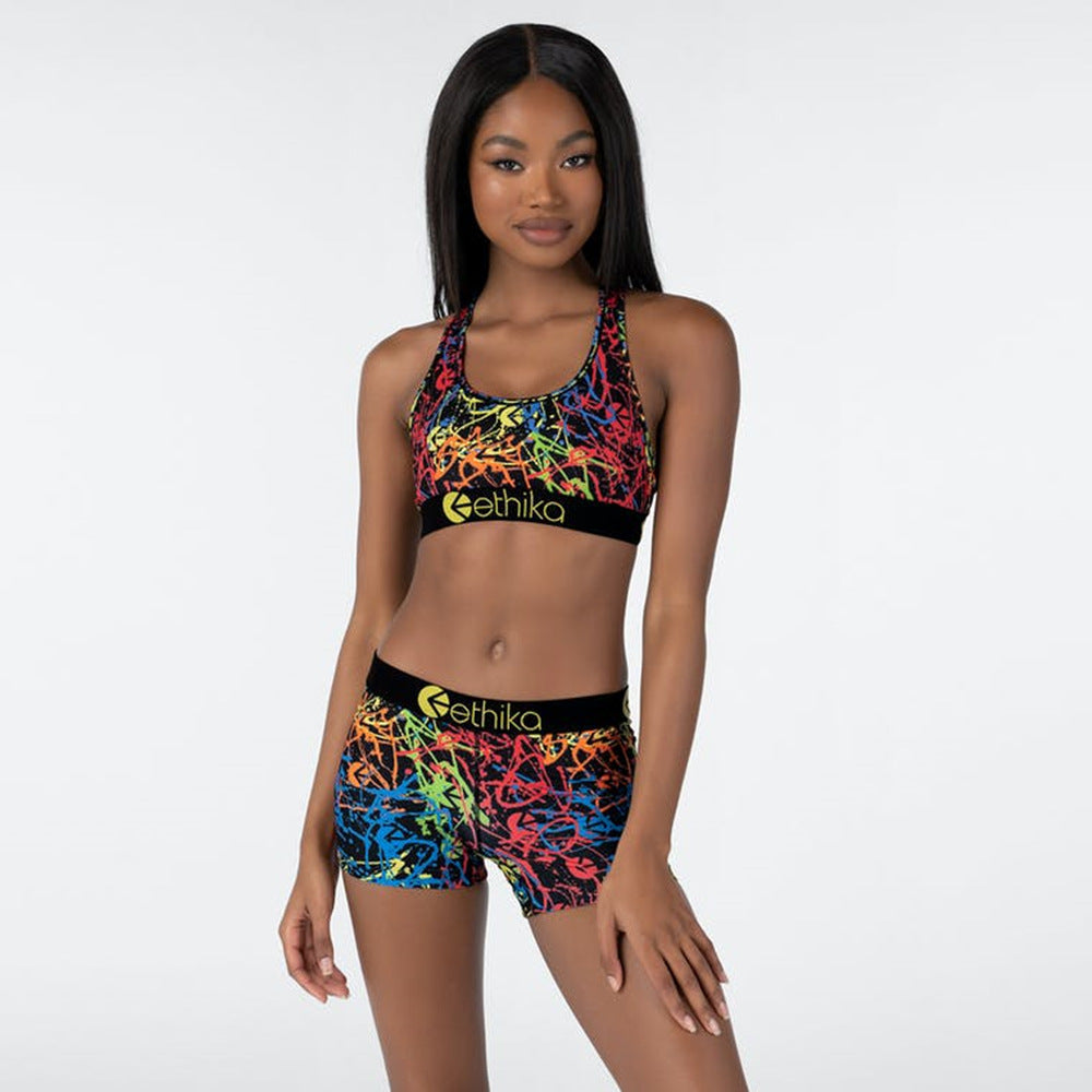 Women's Spring/Summer Slim Style Printed Sports Two-Piece Shorts Set 3