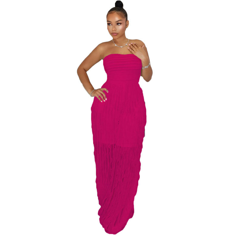 Fashionable Women Sexy Strapless High Waist Wide Leg Jumpsuit 3