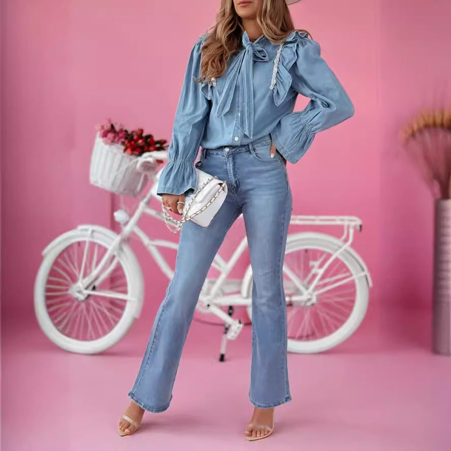 Women Casual Bell Bottom- Denim Pants 4