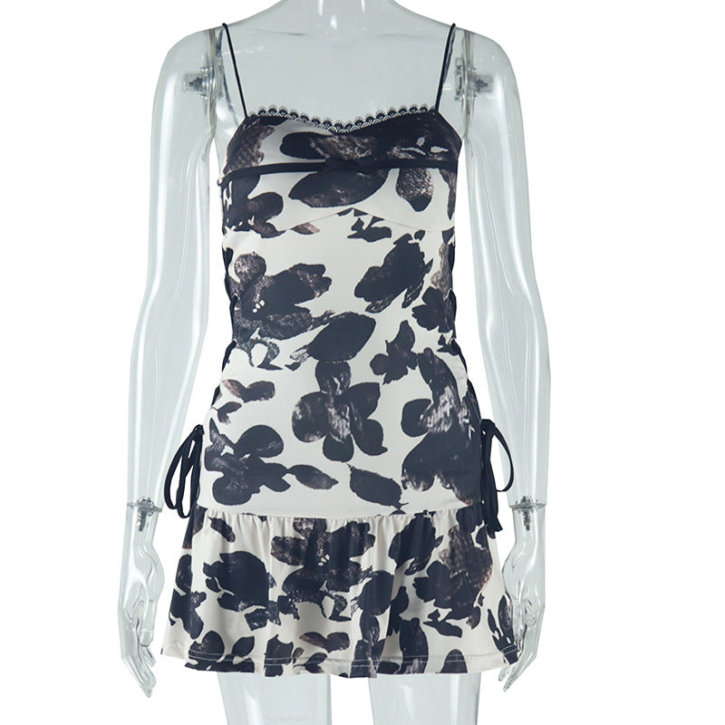 Women's Fashion Print Sexy Strap Lace-Up Casual Dress 5