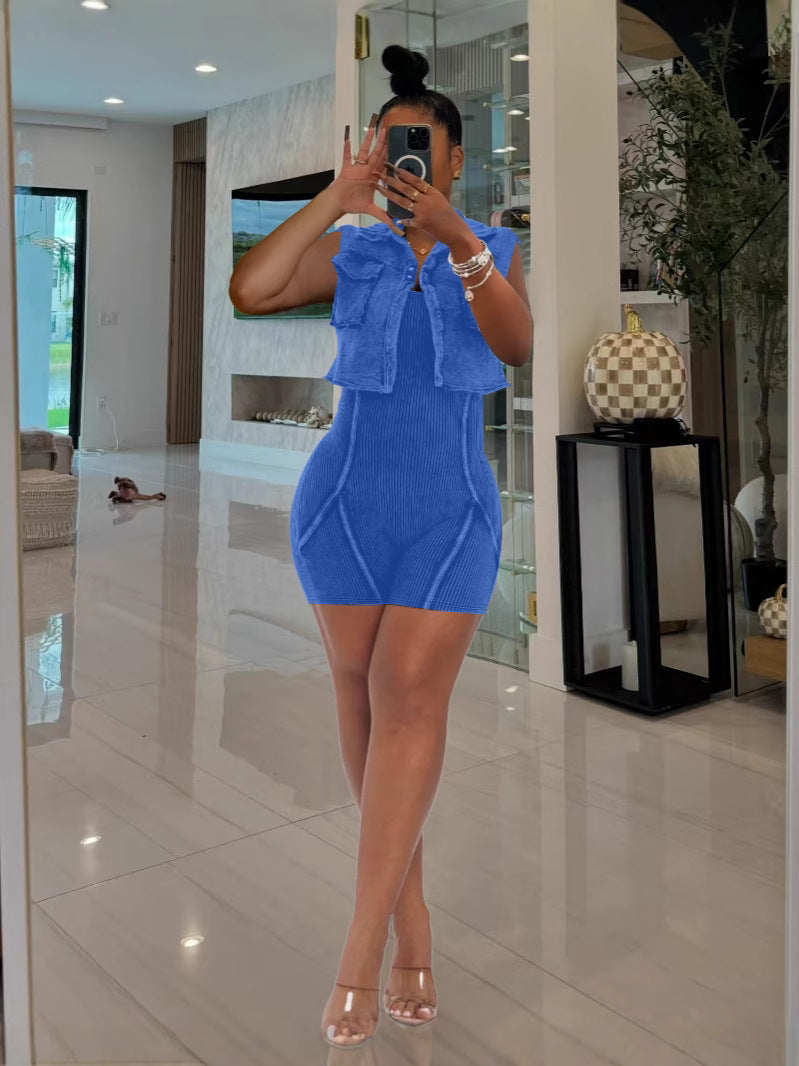 Fashion Women’s Distressed Jacket Jumpsuit Set 8