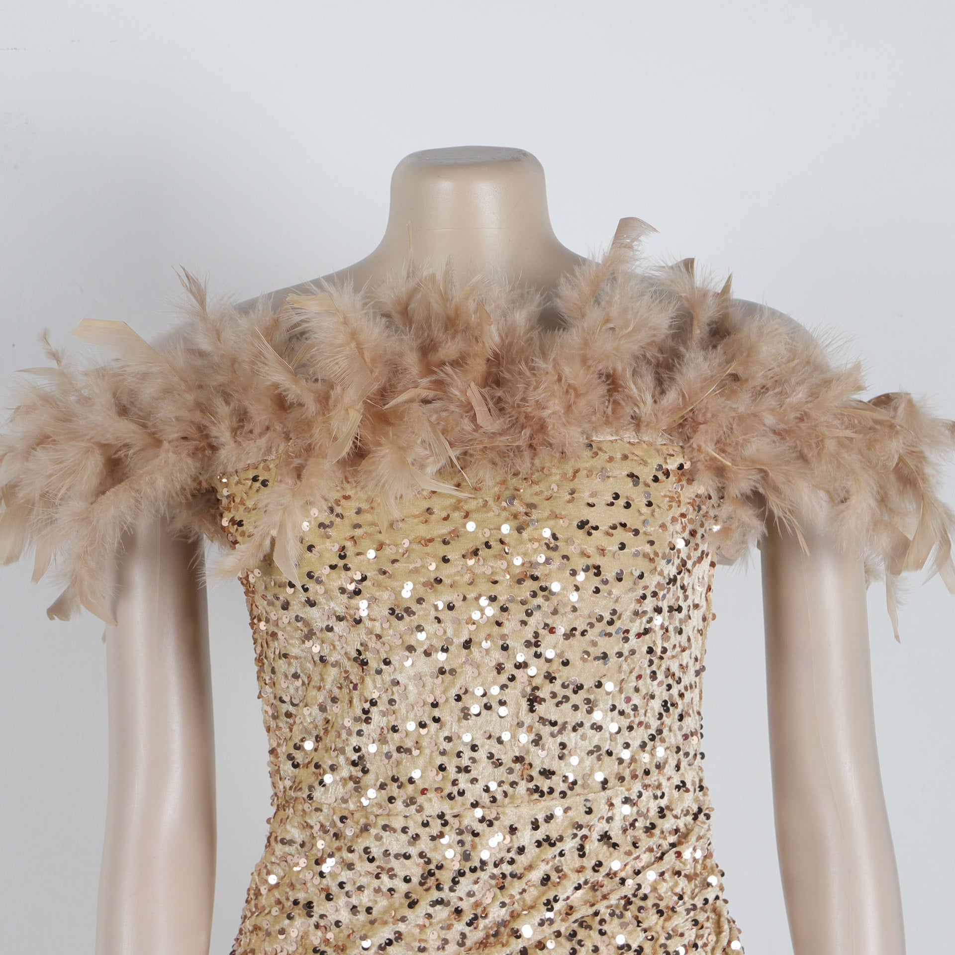 Sexy Sequin Feather Off Shoulder Bodycon Dress 32