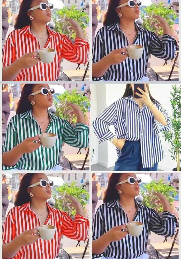 Women's Summer Fashion Casual Long Sleeve Striped Shirt