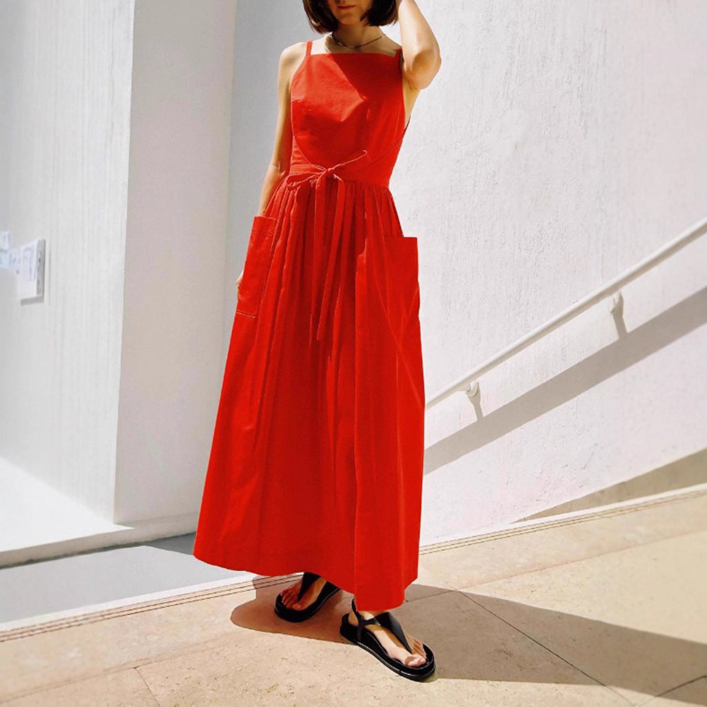 Women's Solid Color Strap Sleeveless Casual Loose Fashion Sundress 10