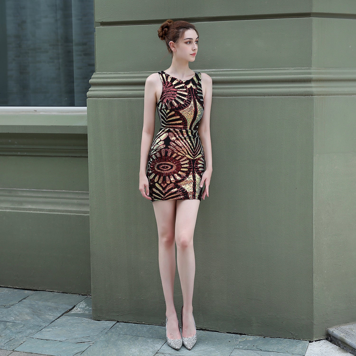 Sleeveless Sequins Mini Evening Dress Dinner Party Formal Party Sexy Nightclub Chic Elegant Dress 5