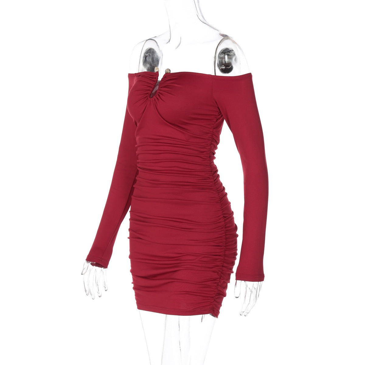 Women sexy strapless off-shoulder pleated bodycon dress 8