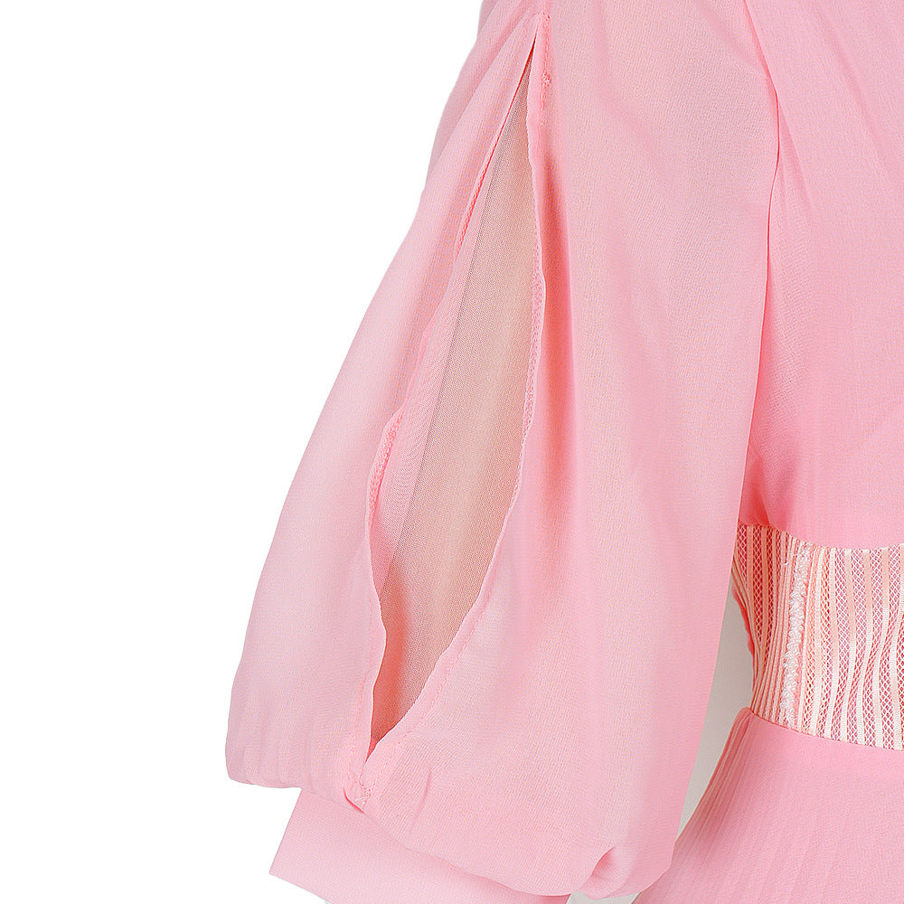 Plus Size African Women elegant v-neck pleated dress 23