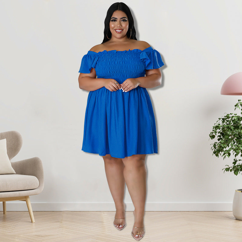 Plus Size Summer Women's Off Shoulder Short Sleeve Casual Swing Dress 11