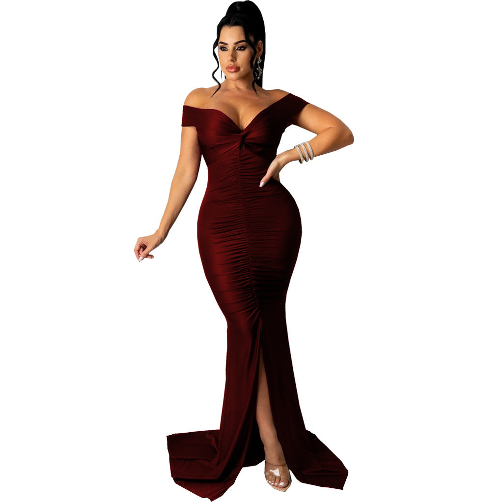 Women Sexy V Neck Slightly Wrinkled Dress 17