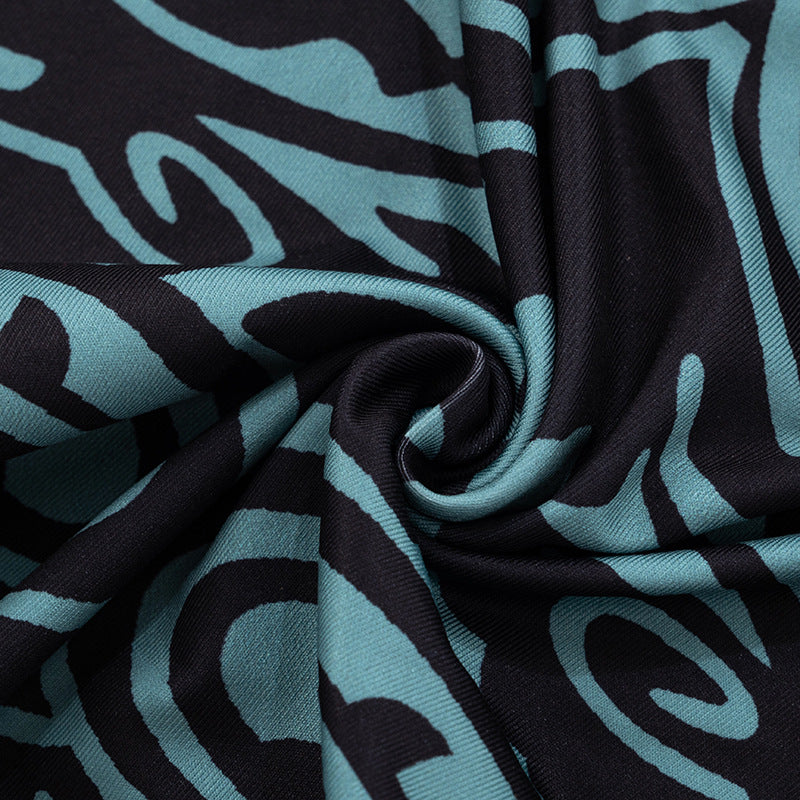 Women Spring and Summer Off Shoulder Printed Long Sleeve Bodysuit Mesh See-Through Two-piece Set 15