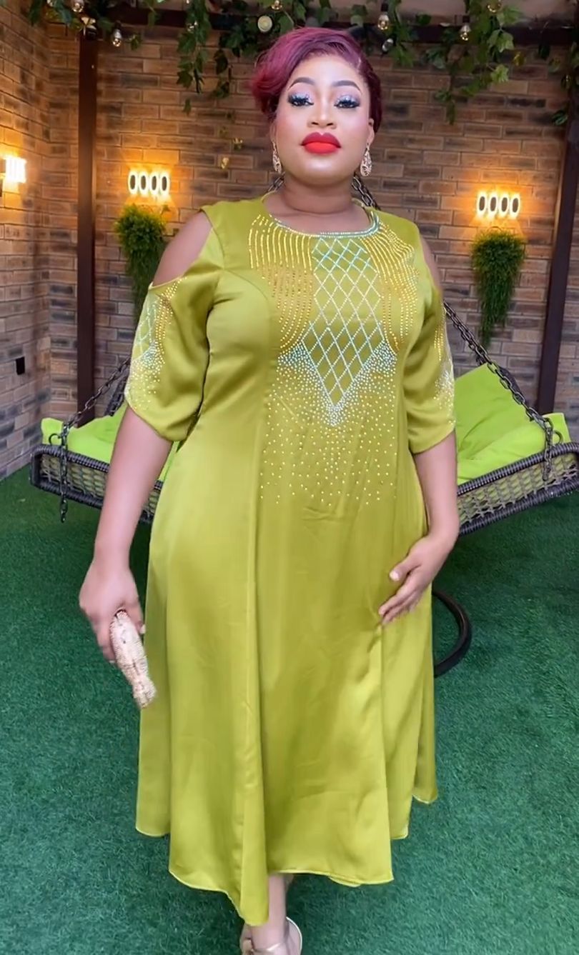 African Women Plus Size Off Shoulder Half Sleeve Beaded Dress 7