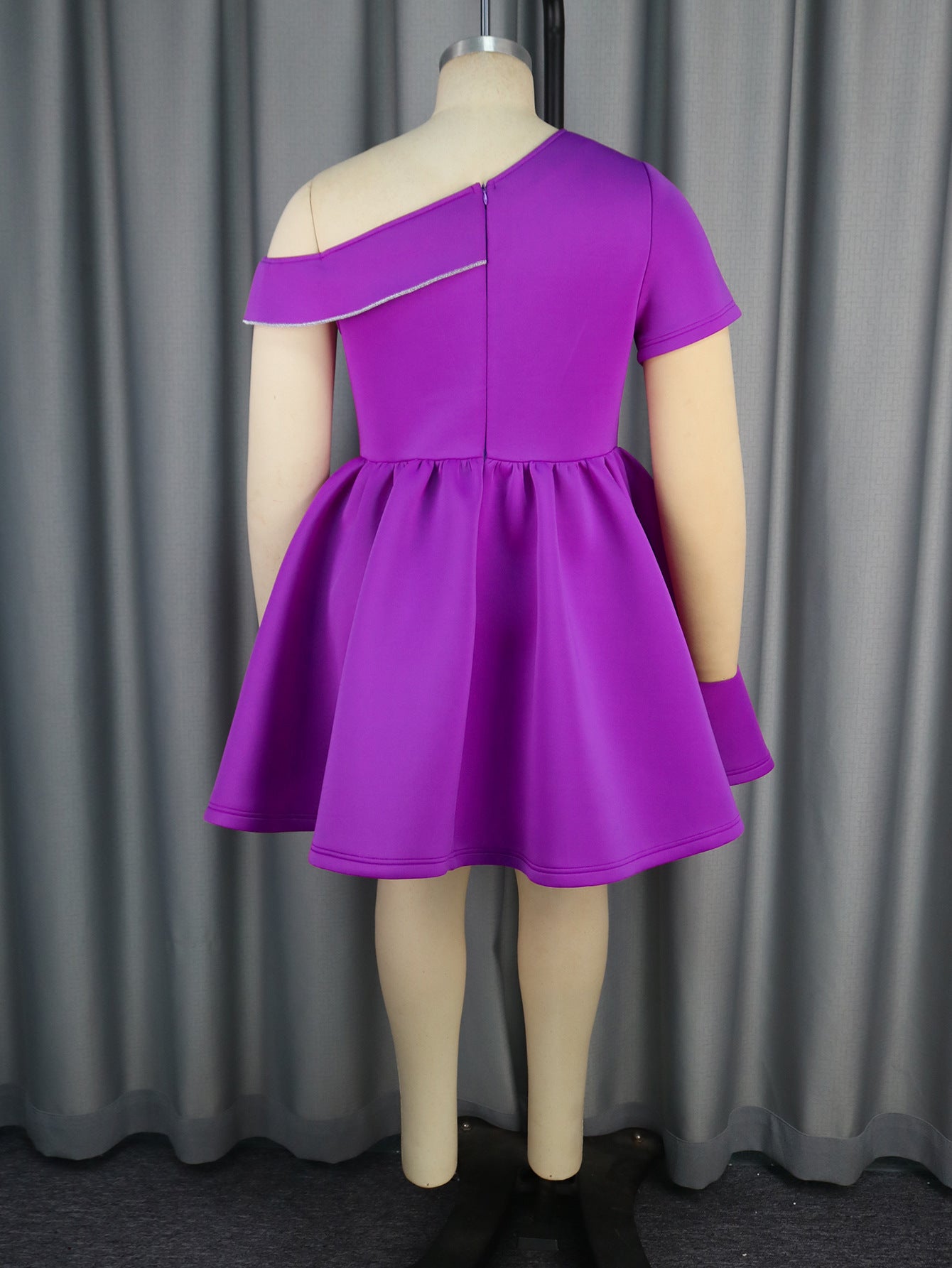 Summer Slash Shoulder Floral Slim Waist Plus Size A-line Party Dress 9