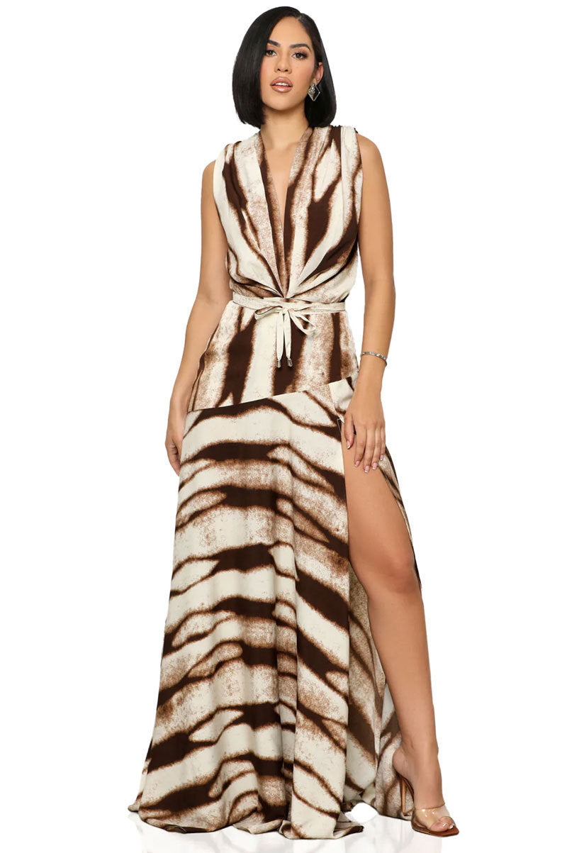 Women's Printed V-Neck Sleeveless Slit Long Dress 3