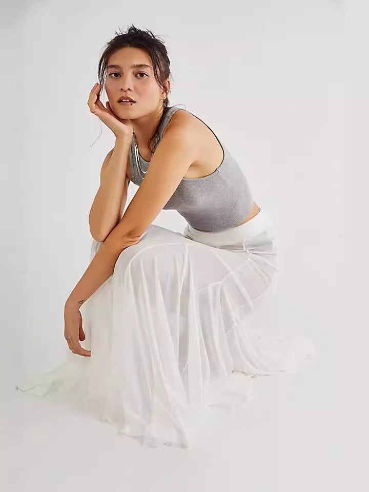 Irregular See-Through Mesh Sexy High-Waisted Long Skirt 10