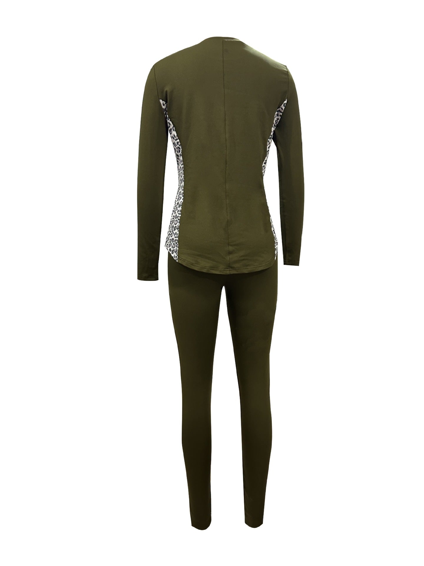 Women Leopard Patchwork Casual Round Neck Top and Pants Two-piece Set 18