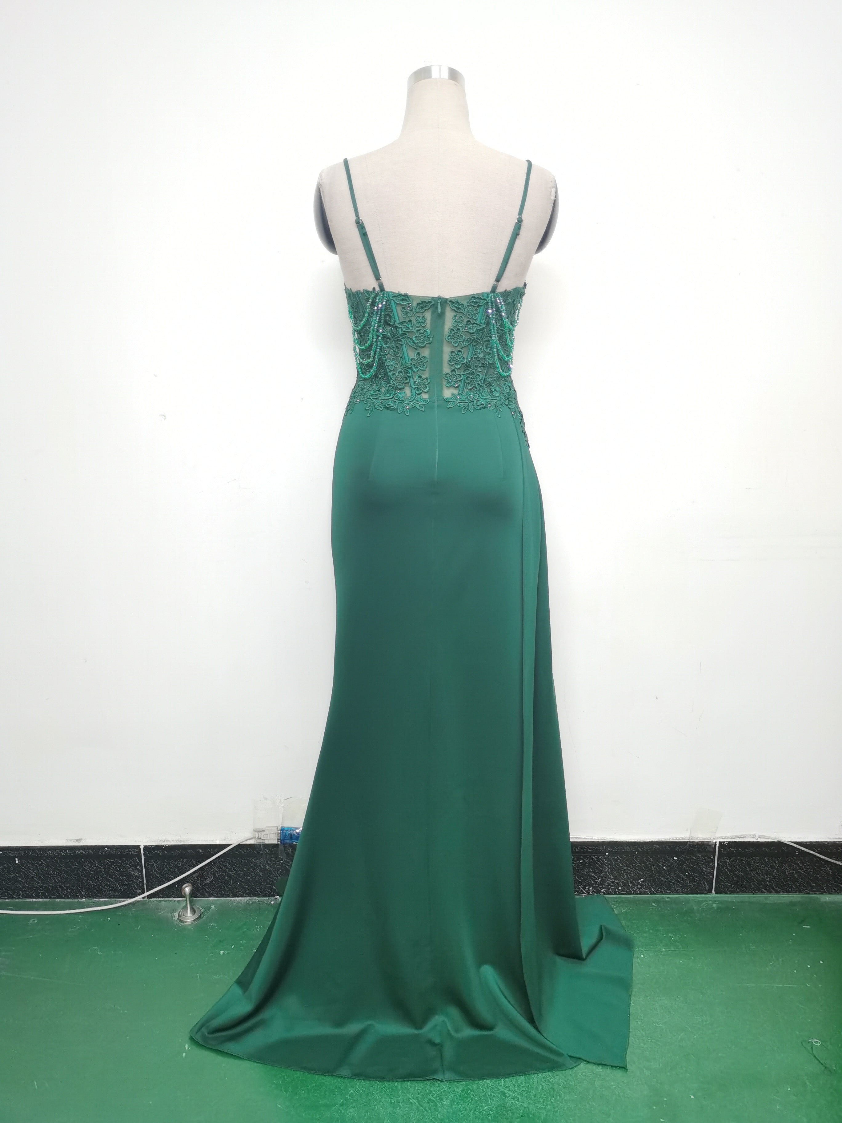 Women Beaded Flowered Fishbone Beaded Evening Dress 20