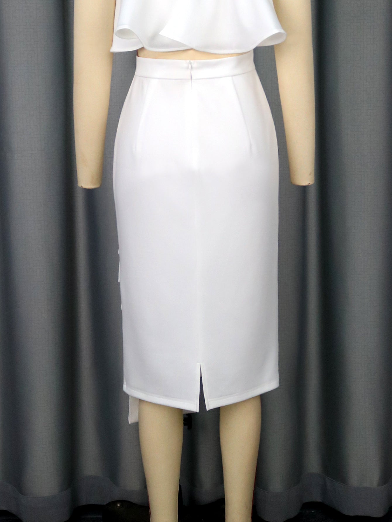 Sexy Strapless Peplum Top & Elegant White Asymmetric Bodycon Skirt Two-Piece Set 9