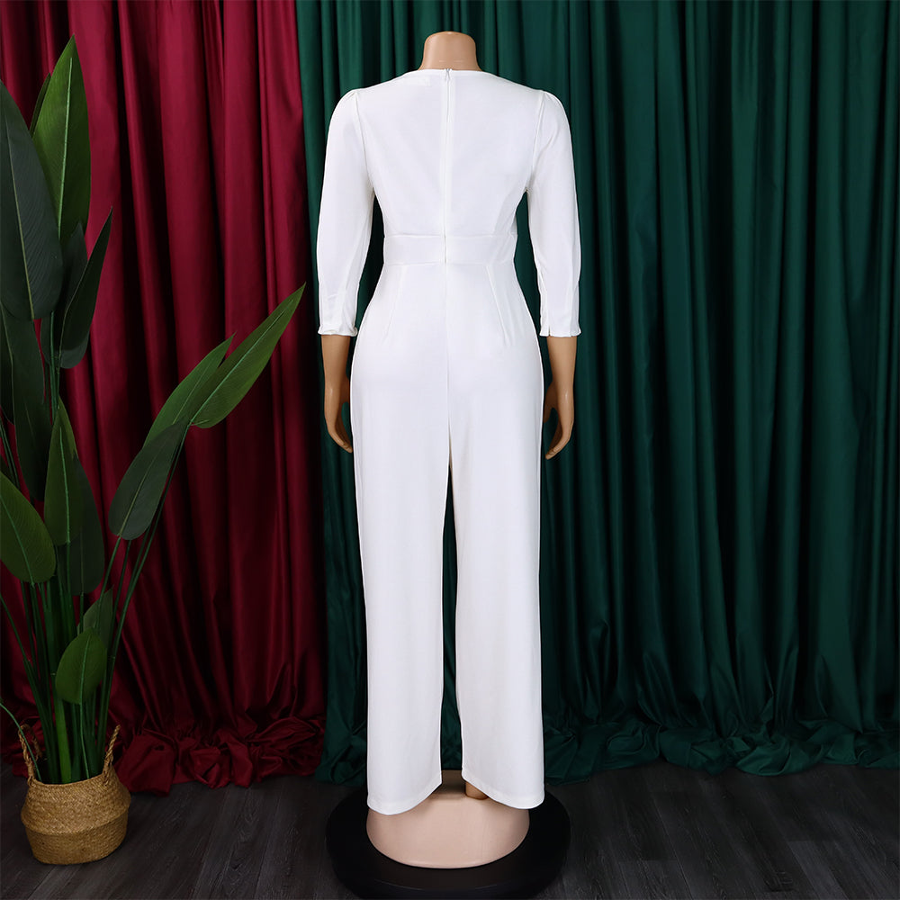 Plus Size African Women Long Sleeve Solid Loose Wide Leg Jumpsuit 29