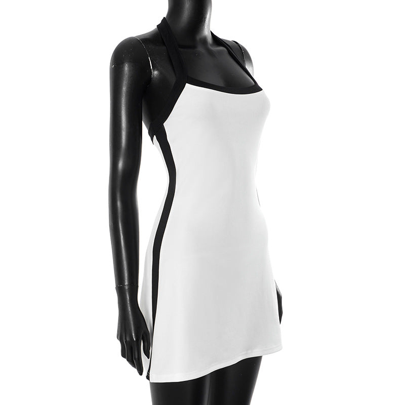 Women's Summer Contrast Color Halter-Neck Sexy Low-Back Bodycon Dress 12