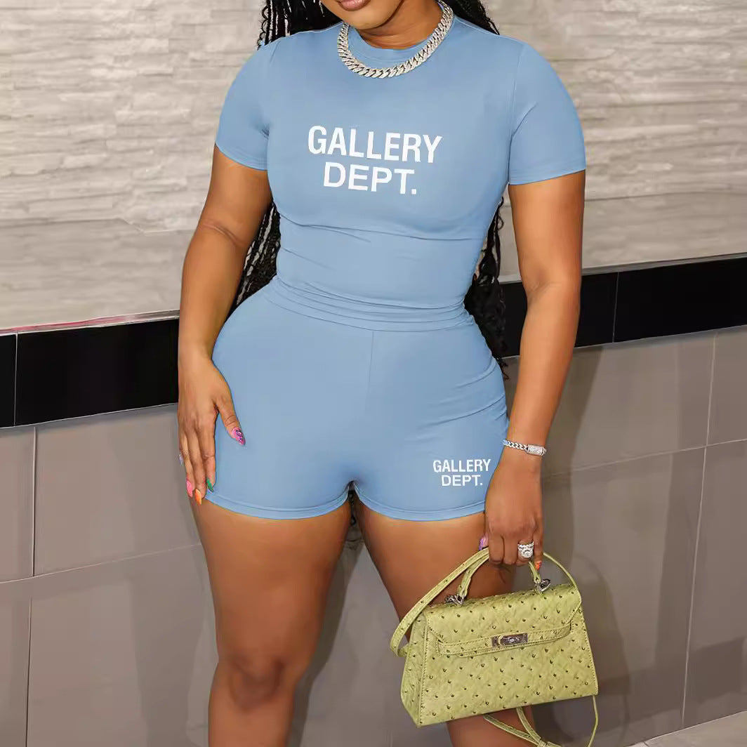 Women candy color Casual short-sleeved top and shorts two-piece set 8