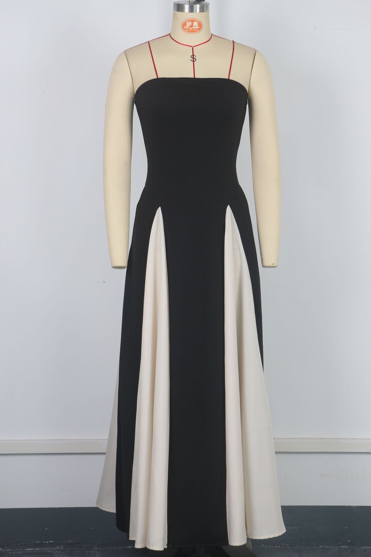 Fashionable Women's Sexy Contrast Patchwork Strapless Long Evening Dress 11