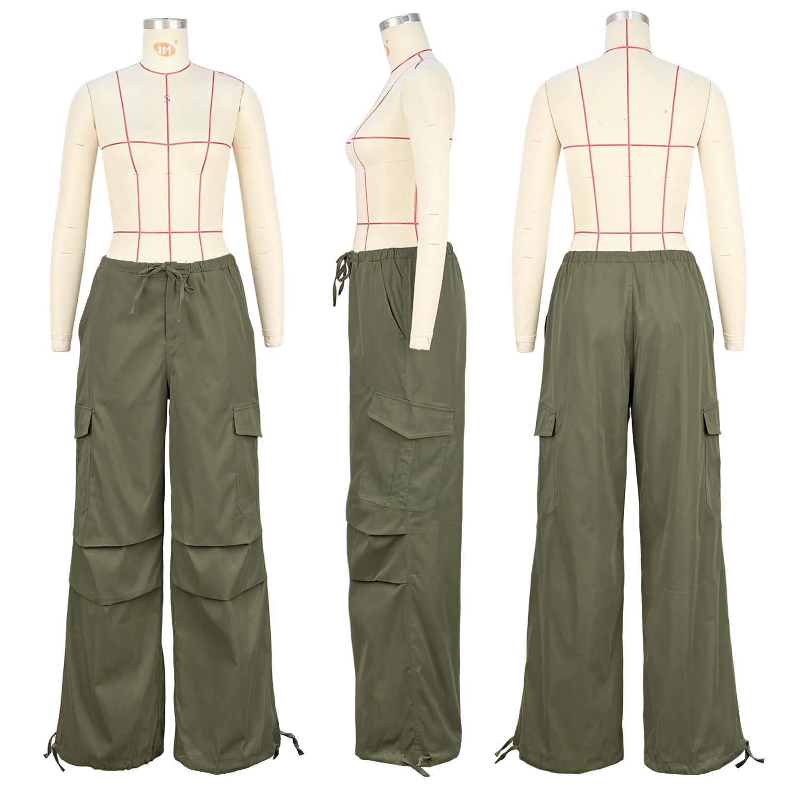 Women's Comfortable Loose Lace-Up Multi-Pocket Straight Cargo Casual Pants 17